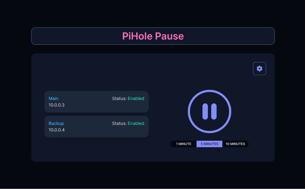 showing desktop application version of pihole pause