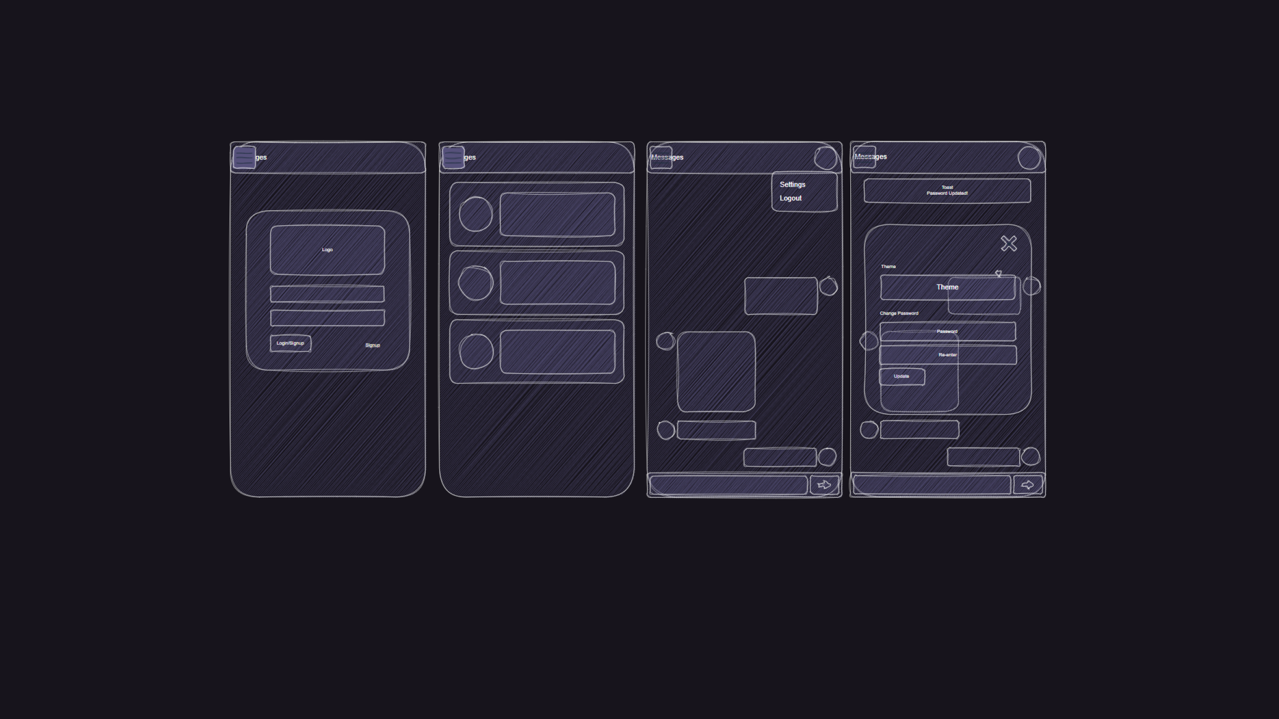 First wireframe of the mobile ui